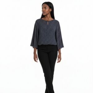 Fred David Navy and White Polka Dot Blouse